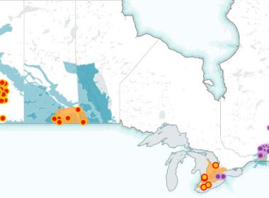 Fracking hotspots, shale basins and aquifers in Canada