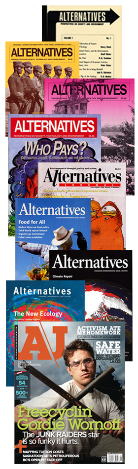 Alternatives Journal covers from 1971 to 2012